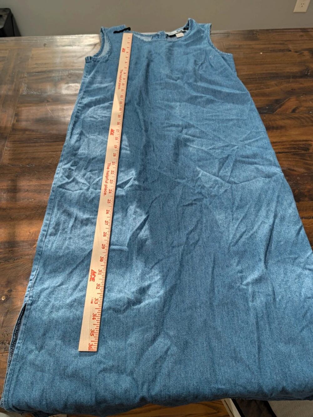 Vintage 90s Stacey Tyler Denim Maxi Dress 8 USA Made Button Back Shift Tank